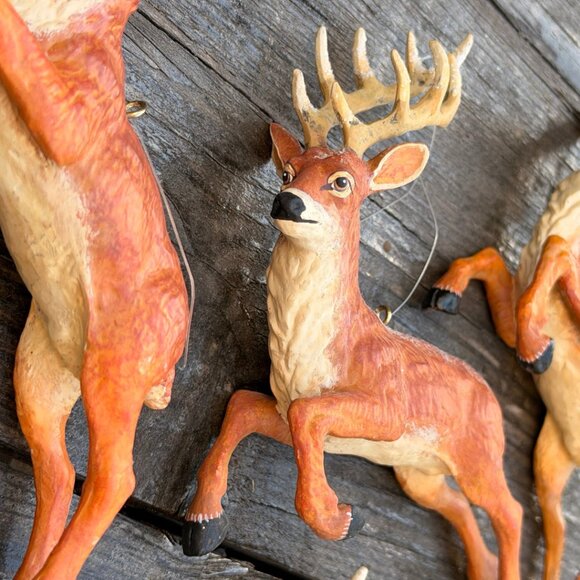 Vintage Lot of 6 Jumping Deer READ Whitetail Buck Ornaments Glitter Antlers - Picture 11 of 13